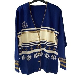 Vintage Natural Made In England Royal Yacht Club Cardigan Blue Cream Gold